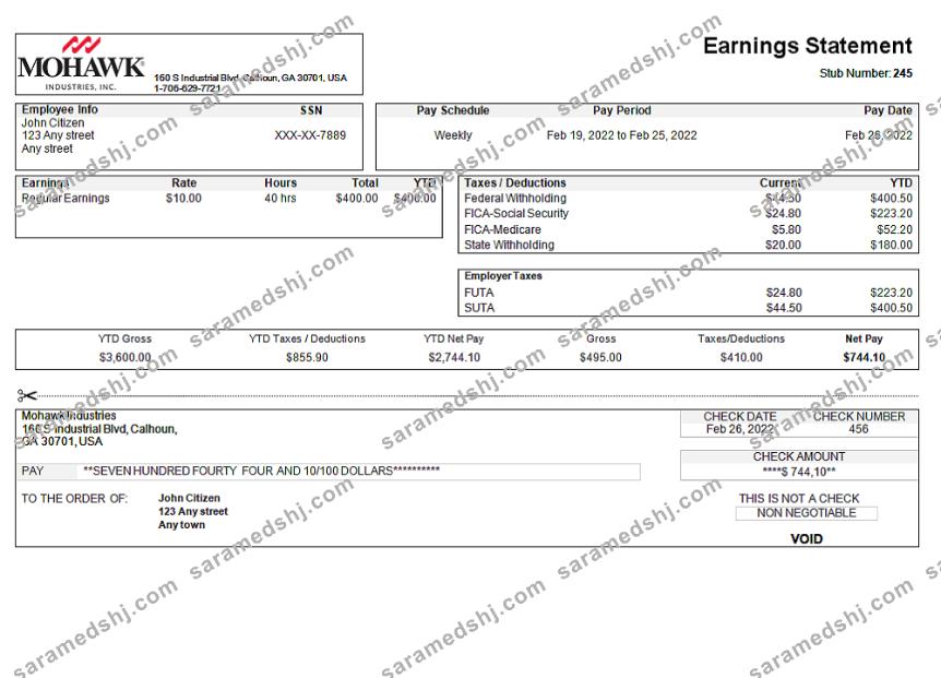 USA manufacturing company earning statement